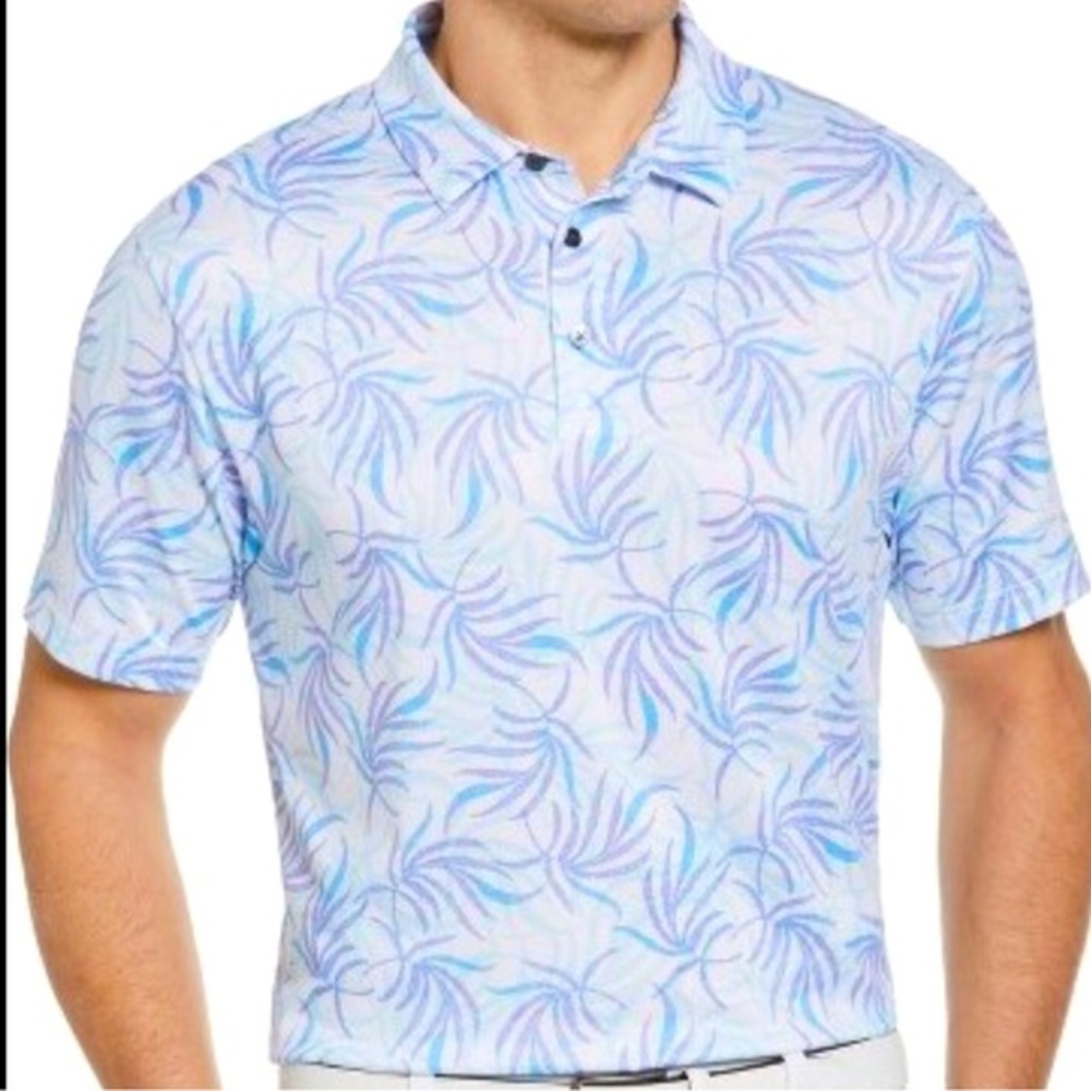 Jack Nicklaus Shirt Jack Nicklau Men' Palm Print Polo White Blue new size small